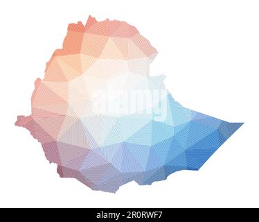 Karte von Äthiopien. Niedrige Poly-Darstellung des Landes. Geometrisches Design mit Streifen. Technologie, Internet, Netzwerkkonzept. Vektordarstellung. Stock Vektor