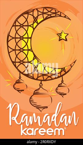 Skizze eines ana rab Mondes mit Lampen des Ramadan Kareem Vektors Stock Vektor