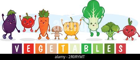 Eine Gruppe niedlicher, bunter Gemüsefiguren Vektor Stock Vektor