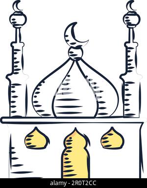 Isolierte, farbige arabische Moschee Gebäude Skizzensymbol Vektor Stock Vektor