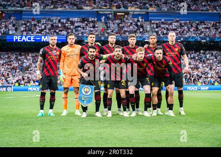 Madrid, Spanien. 09. Mai 2023. Mannschaft von Manchester City während des Fußballspiels zwischen Real Madrid und Manchester City, gültig für das Halbfinale der UEFA Championâ&#x80;&#X99;s League, die am Dienstag, den 09. Mai 2023 im Bernabeu Stadion in Madrid, Spanien, gefeiert wurde. Guthaben: Independent Photo Agency/Alamy Live News Stockfoto