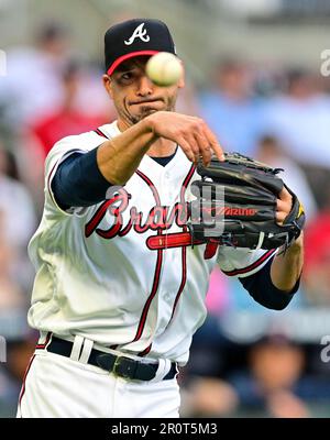 Atlanta, Usa. 09. Mai 2023. Der erste Pitcher der Atlanta Braves, Charlie Morton (50), wirft den Schläger der Boston Red Sox, Alex Verdugo, während der ersten Inning eines Major League Baseballspiels im Truist Park in Atlanta, Georgia, am Dienstag, den 9. Mai 2023 aus. Foto: David Tulis/UPI Credit: UPI/Alamy Live News Stockfoto