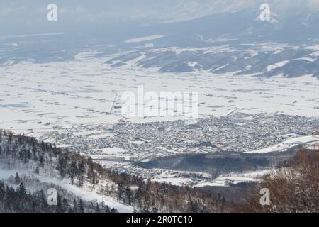 Landschaft von Furano, Hokkaido im Winter Stockfoto