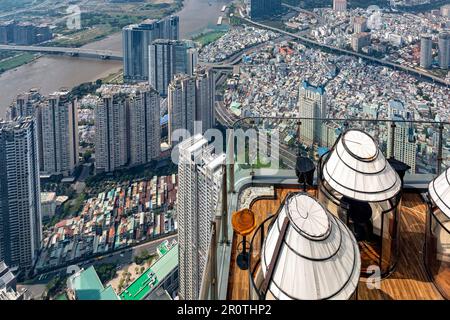 Luftaufnahme von der Aussichtsplattform Landmark 81, Ho-Chi-Minh-Stadt, Vietnam Stockfoto