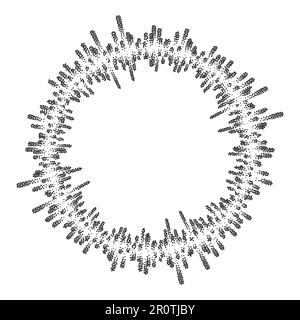 Schallwellenmuster. Frequenz der gepunkteten Musik. Halbtongrunge-Rahmen. Digitaler kreisförmiger Equalizer. Vektordarstellung isoliert auf weißem Hintergrund Stock Vektor
