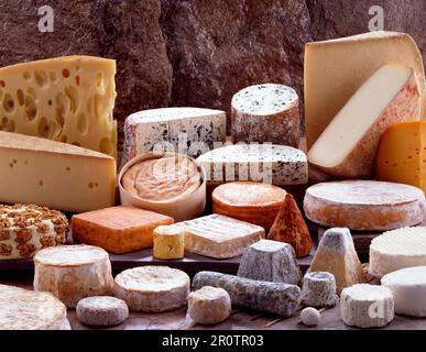 Auswahl an Käsesorten Stockfoto