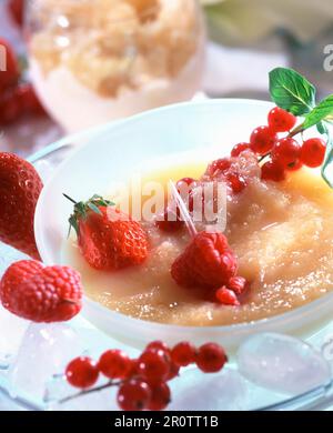 Birne-Fondue und Sauternes Wein-granité Stockfoto