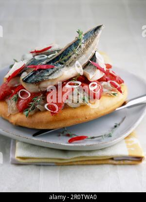 Makrele-pizza Stockfoto