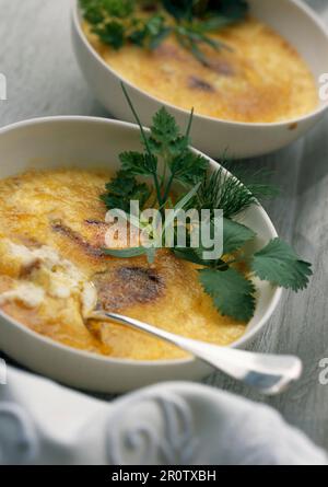 Gänseleber und Erdnuss-Crème brûlée Stockfoto