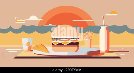 Genießen Sie Den Sommer Mit Burger. Hintergrunddesign für American Food Abstract. Stock Vektor