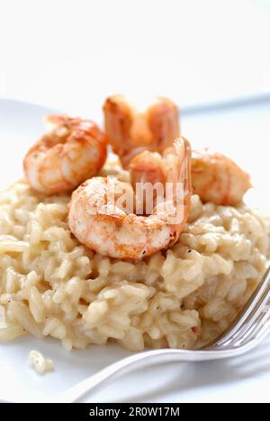 Risotto mit Dublin Bay Garnelen Stockfoto