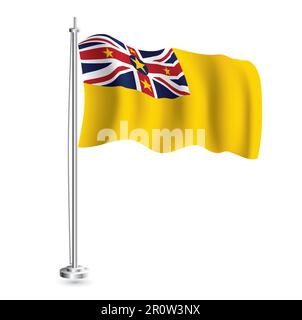 Niue Flag. Die isolierte realistische Wellenflagge des Niue Country auf dem Flaggenmast. Vektordarstellung. Stock Vektor