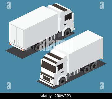 Isometrischer Kleiner Frachtwaggon. Gewerblicher Transport. Logistik. City-Objekt für Infografiken. Vektordarstellung. Fahrzeug für Beförderung und Lieferung von Gütern Stock Vektor