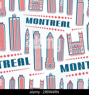 Vector Montreal Seamless Pattern, quadratischer Wiederholungshintergrund mit Illustration der berühmten Stadtlandschaft von montreal auf weißem Hintergrund für Geschenkpapier, dez. Stock Vektor