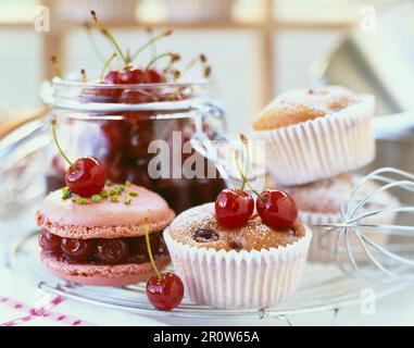 Glas mit kleinen sauer Griotte Kirschen Stockfoto