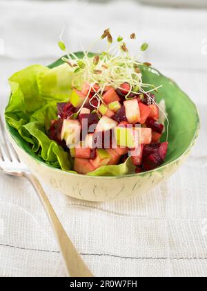 Rote Bete, Granny smith und Zwiebelsalat Stockfoto