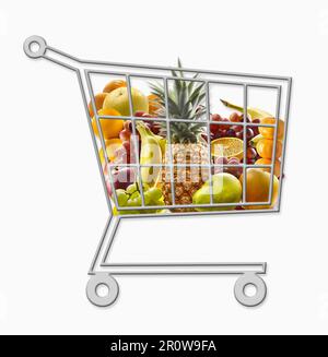 Mini-Supermarkt-Trolley mit frischem Obst Stockfoto