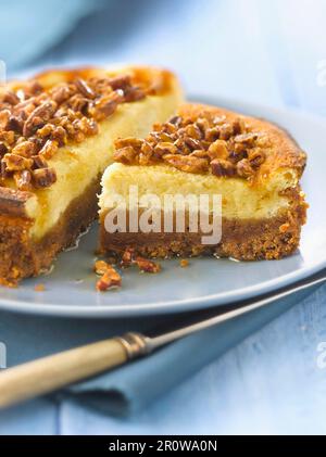 Pekan-Ahornsirup-Käsekuchen Stockfoto