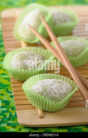 Grüner Tee Mochis Stockfoto