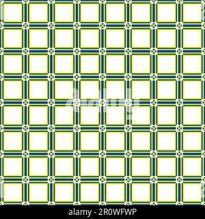 Geometrisches Muster aus ineinander greifenden Quadraten mit dezentem kariertem Effekt und gelben Umrissen Stockfoto