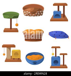 Ein Set von Sonnenliegen und Kratzern für Tiere. Vektordarstellung. Stock Vektor