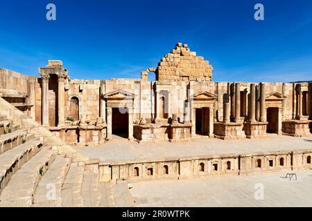 Jordanien. Die griechisch-römische Stadt Gerasa Jerash. Das Theater Stockfoto