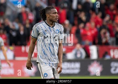 Toronto, Kanada. 09. Mai 2023. Chinonso Offor #9 in Aktion während des kanadischen Meisterschaftsspiels zwischen Toronto FC und CF Montreal. Das Spiel endete 1-2 für CF Montreal. Kredit: SOPA Images Limited/Alamy Live News Stockfoto