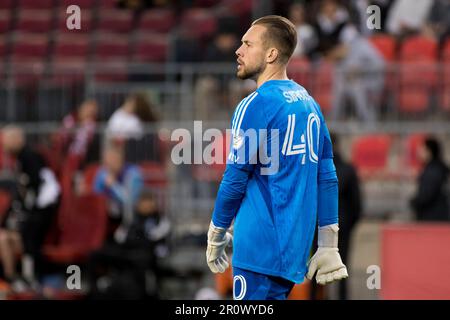 Toronto, Kanada. 09. Mai 2023. Jonathan Sirois #40 in Aktion während des kanadischen Meisterschaftsspiels zwischen dem FC Toronto und dem CF Montreal. Das Spiel endete 1-2 für CF Montreal. (Foto: Angel Marchini/SOPA Images/Sipa USA) Guthaben: SIPA USA/Alamy Live News Stockfoto