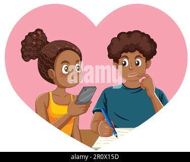 Teenager-Paar in Love Forming Heart Shape Illustration Stock Vektor