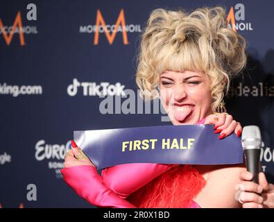 Zagreb, Kroatien. 09. Mai 2023. Mimicat aus Portugal vergibt nach dem Halbfinale 1 der Eurovision 2023 am 9. Mai 2023 in der Liverpool Arena in Liverpool, England, Lose. Foto: Sanjin Strukic/PIXSELL Credit: Pixsell/Alamy Live News Stockfoto