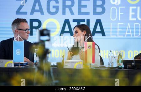 Zagreb, Kroatien. 10. Mai 2023. Robb Butler und Königin von Spanien Ihre Majestät Letizia werden auf dem vom Amt des Präsidenten der Republik Kroatien und dem Europäischen Büro der Weltgesundheitsorganisation gemeinsam veranstalteten Gipfeltreffen der Ehegatten europäischer Führer zum Thema Prävention von Fettleibigkeit bei Kindern in Europa gesehen. In Zagreb, Kroatien, am 10. Mai 2023. Foto: Slavko Midzor/PIXSELL Credit: Pixsell/Alamy Live News Stockfoto