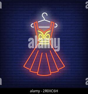 Kleid auf Kleiderbügel Neonschild Stock Vektor