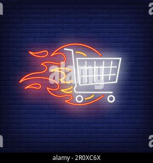Warenkorb auf Feuer Neonschild Stock Vektor
