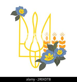 Emblem der Ukraine auf dem Hintergrund dekoriert mit Blumen auf weißem Hintergrund, Vektor-Illustration Stock Vektor