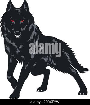 Illustration eines aggressiven Schwarzen Wolfs Stock Vektor