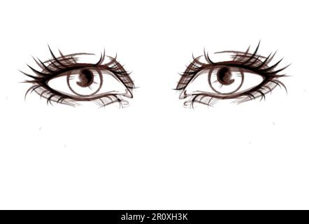 Augen mit einem Bleistift auf weißem Hintergrund gezeichnet Stockfoto