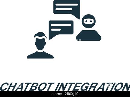 Symbol für die Chatbot-Integration. Einfaches Schwarzweißzeichen aus der App Development Collection. Symbol für Chatbot-Integration für Logo, Vorlagen, Webdesign und Stock Vektor