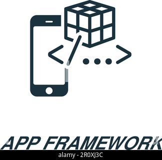 App-Framework-Symbol. Einfaches Schwarzweißzeichen aus der App Development Collection. App-Framework-Symbol für Logo, Vorlagen, Webdesign und Infografiken. Stock Vektor
