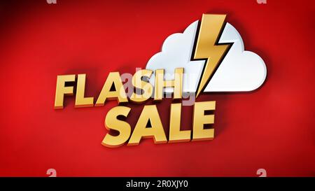 Flash Sale text-, Cloud- und blitz Symbol. 3D-Darstellung. Stockfoto