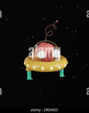 Cartoon-futuristisches ufo. 3D-Rendering, 3D-Abbildung. Stockfoto