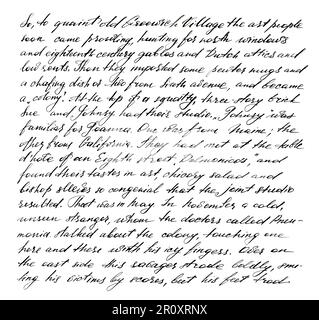 Handgeschriebener Text in Stift und schwarzer Tinte. Auszug aus der Geschichte von O. Henry Stockfoto