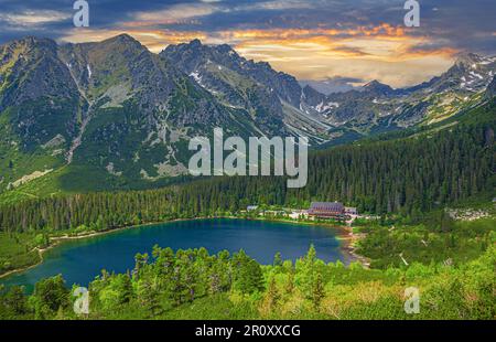 Malerischer Panoramablick auf Popradske Pleso, Tatra, Slowakei. Stockfoto