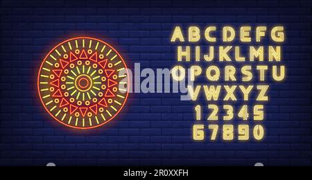 Rundes afrikanisches Motiv Mandala Neonschild Stock Vektor