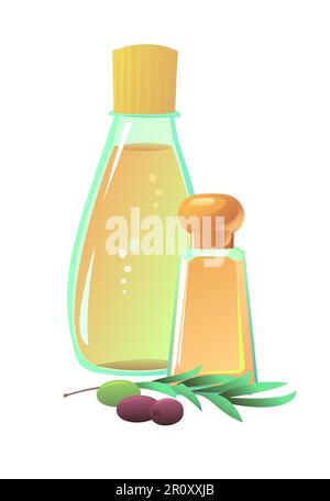 Objekte natürliche Olivenöle. Stillleben. Aus Nüssen und Pflanzensamen gewonnen. Ökologisch saubere natürliche Lebensmittel. Produkt für einen gesunden Lebensstil und Stock Vektor