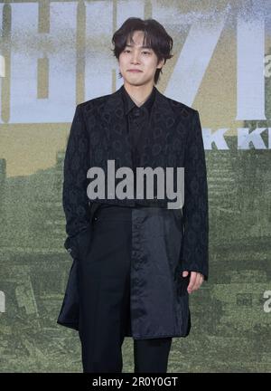 10. Mai 2023 – Seoul, Südkorea: Südkoreanischer Schauspieler Kang Yoo-seok , Fotoanruf für die Netflix-Serie Film Black Knight Pressekonferenz am 10. Mai 2023 in Seoul, Südkorea. Der Film wird am 12. Mai eröffnet. (Foto: Lee Young-ho/Sipa USA) Stockfoto