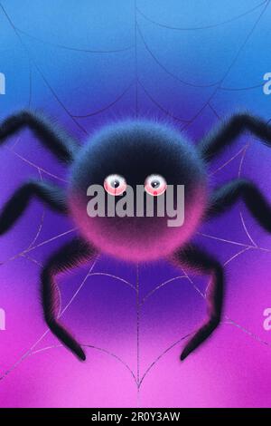 Lustige Spinne auf lila Hintergrund Stockfoto