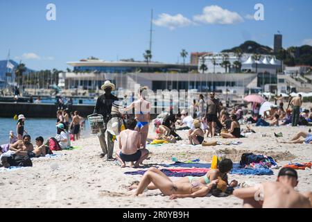 Cannes, Frankreich. 10. Mai 2023. Illustration vor dem Internationalen Filmfestival 76. in Cannes im Palais des Festivals in Cannes, Südfrankreich am 02. Mai 2023. Foto: Lionel Urman/ABACAPRESS.COM Kredit: Abaca Press/Alamy Live News Stockfoto