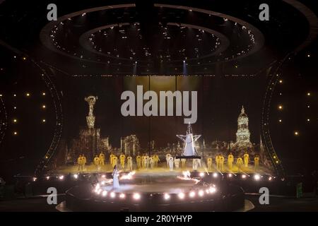 LIVERPOOL - 10. 05. 2023, die Bühne während der Generalprobe für das zweite Halbfinale des Eurovision Song Contest. ANP SANDER KONING niederlande raus - belgien raus Stockfoto