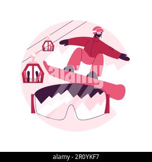 Abbildung des abstrakten Konzepts „Boarding“. Wintersport, Outdoor-Aktivität, Snowboardhelm und -Brille, Bergurlaub, Extremsport, Alpinski, Freestyle Rider, Abstrakte Metapher des Schnees. Stock Vektor