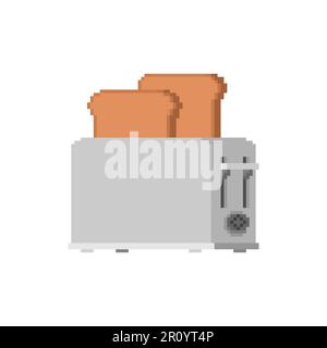 Toaster und Brot Pixel Art. 8 Bit Essen pixeliert Stock Vektor